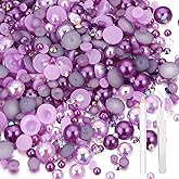 100g Flatback Pearls and Rhinestones，Mix 3-10mm Pearl Rhinestones for Crafts Tumblers Shoes Face Nail Art（Purple）
