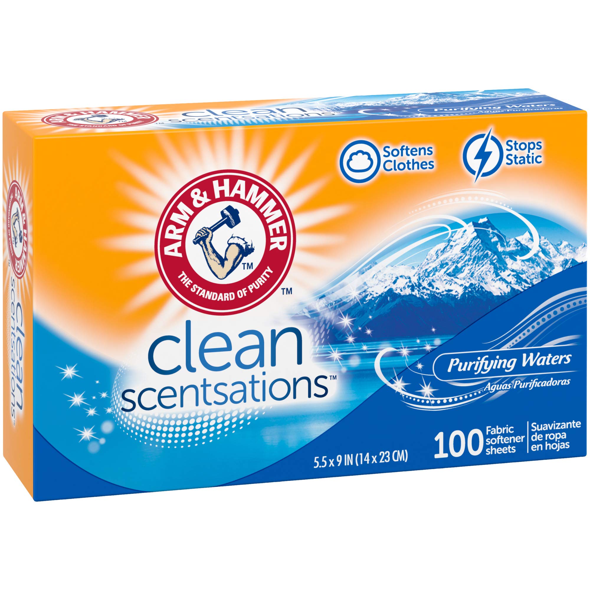 ARM & HAMMER Fabric Softener Sheets, 100 sheets, Purifying Waters