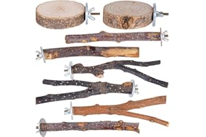 Libiline 8 Pieces Bird Perch Natural Wooden Parrot Perch Stand Fork Toys Hanging Multi-Branch Perches Platform Hammock Swing Toy for Macaws, Small Parakeets, Conures, Budgies, Finches (A-Color, Mix)