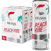 CELSIUS Sparkling Peach Vibe, Functional Essential Energy Drink 12 Fl Oz (Pack of 4)