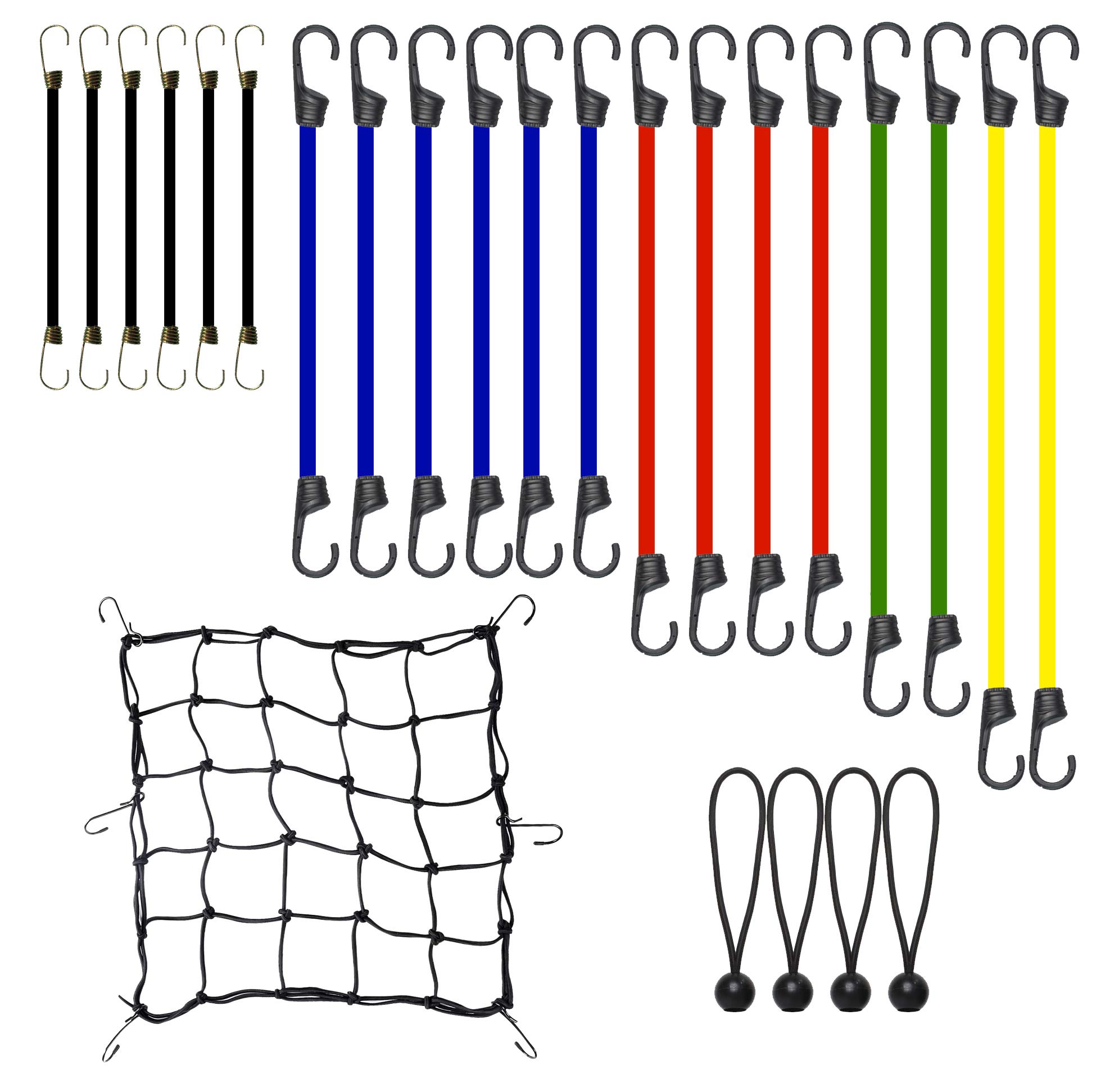 Savage Island Variety Pack Heavy Duty Elastic Military Bungee Cords with Net