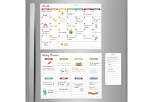 URNEEDS Magnetic Dry Erase Refrigerator Calendar - 3PCS Set of Monthly Fridge Calendar and Today List, 14.4"x 10.9", Magnet Weekly Planner with Notepad for Family Kitchen Planning Board