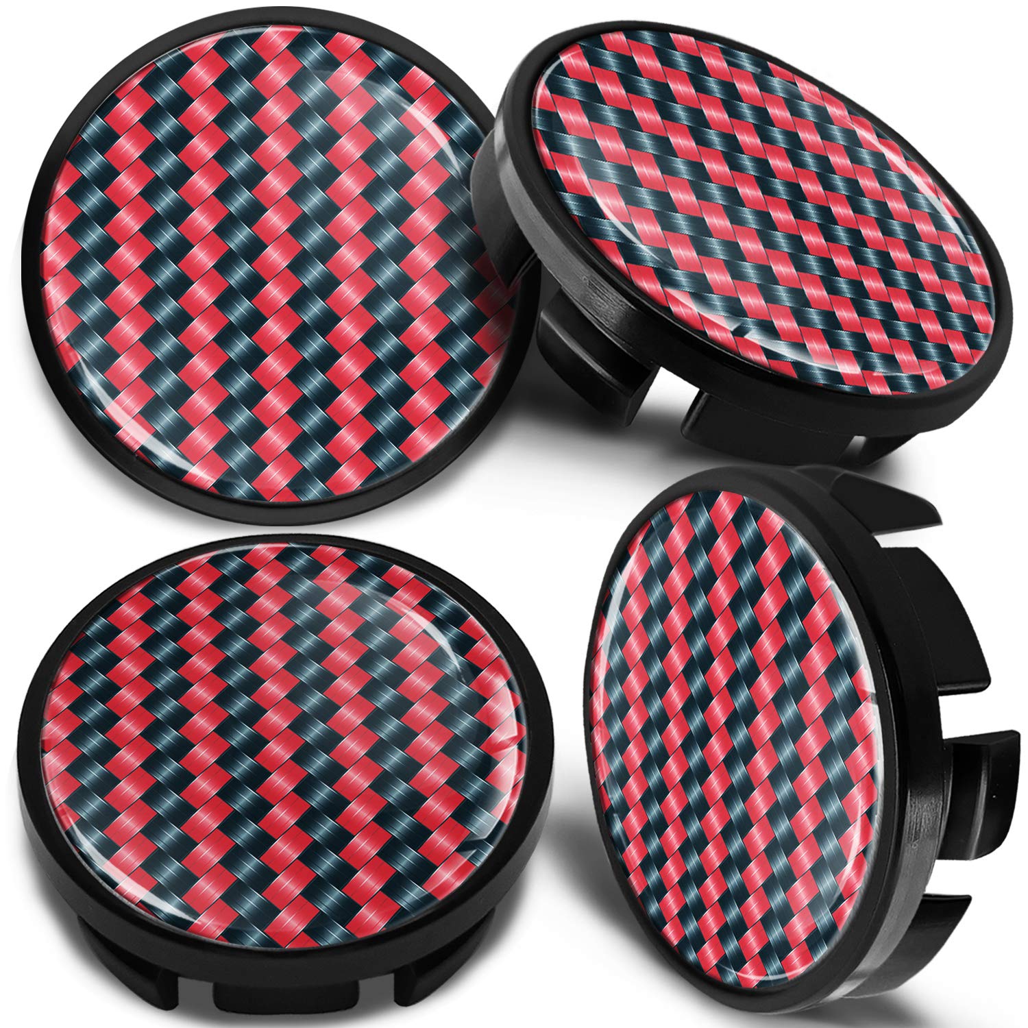 SkinoEu 4 x 65mm Wheel Centre Alloy Hub Center Caps Compatible with VW 3B7 601 171 / 6U7 601 171 Hubcaps Black Red Carbon Gloss CVZ 3