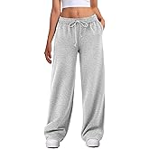 ATHMILE Women's Wide Leg Sweatpants High Waisted Baggy Interior Drawstring Joggers Straight Leg Sweat Pants with Pockets