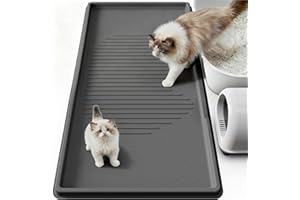 ISSEVE Cat Litter Mat 54" x 27.5" XXL, Extra Large Silicone Mat for Litter Box, 1.38" Raised Edge Urine Proof Litter Trapping Mat Pad for Scatter Control, Soft on Kitty Paws, Protect Floor (Dark Grey)