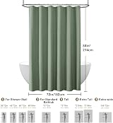 Shower Curtain Linen Style 182 x 214cm with Metal Hooks Green view 6