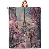 VANZEV Paris Eiffel Tower Throw Blanket Gifts, Soft Cozy Fleece Blanket with Romantic Paris Street Scene Print, Blanket for Couch Bed Sofa, Perfect for Couples and Travel Lovers, 50x60 in
