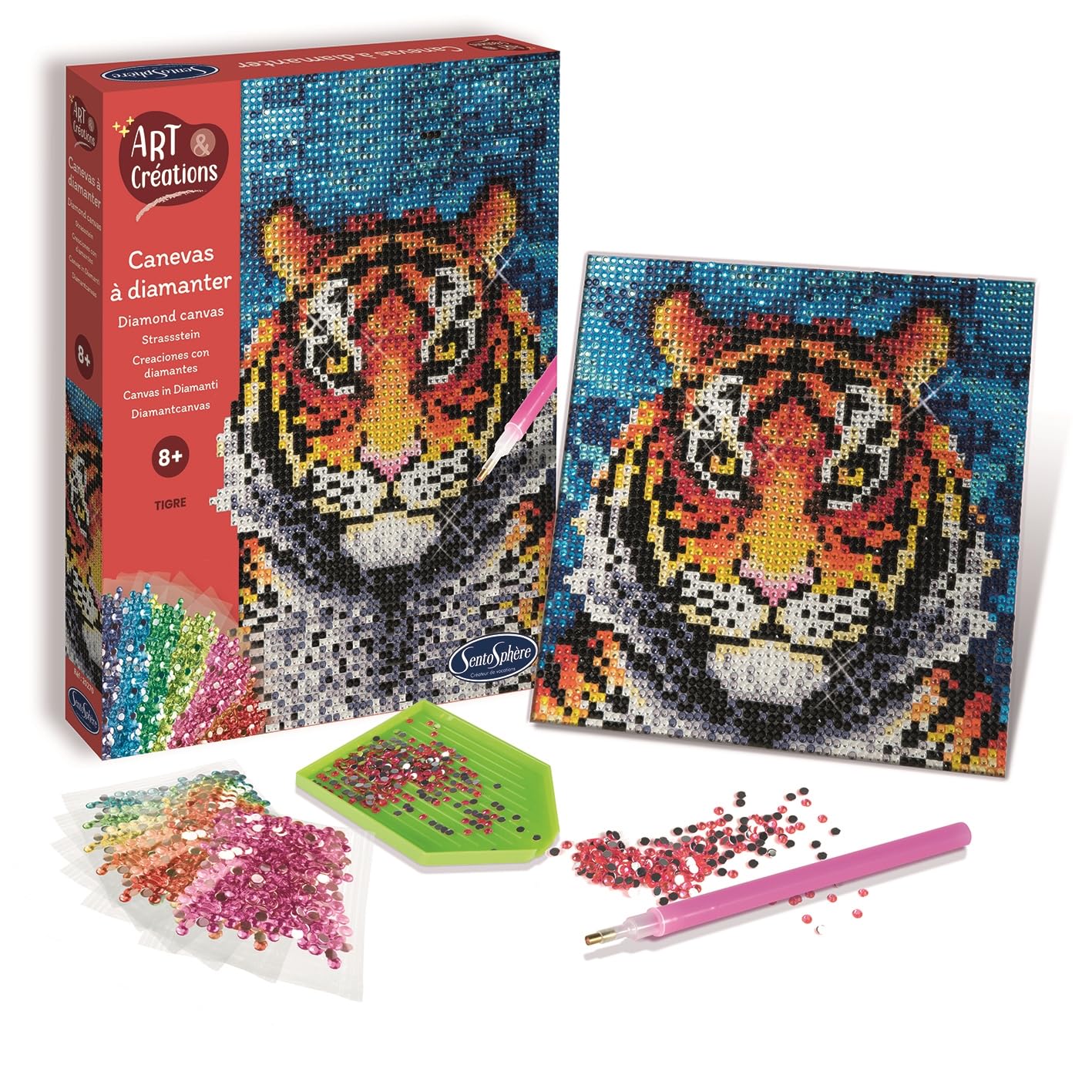 Sentosphère 3902027 Tiger Rhinestone Painting Kit Creative Kit DIY for Children and Adults