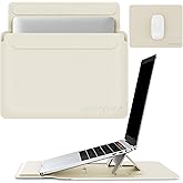 AboveTEK Laptop Sleeve Case for 13-14 inch MacBook Air/Pro, Slim Laptop Case with Stand, Ergonomic Wrist Rest & Mouse Pad, Waterproof Anti-Scratch Leather Bag for 13-14 Surface HP (Beige)