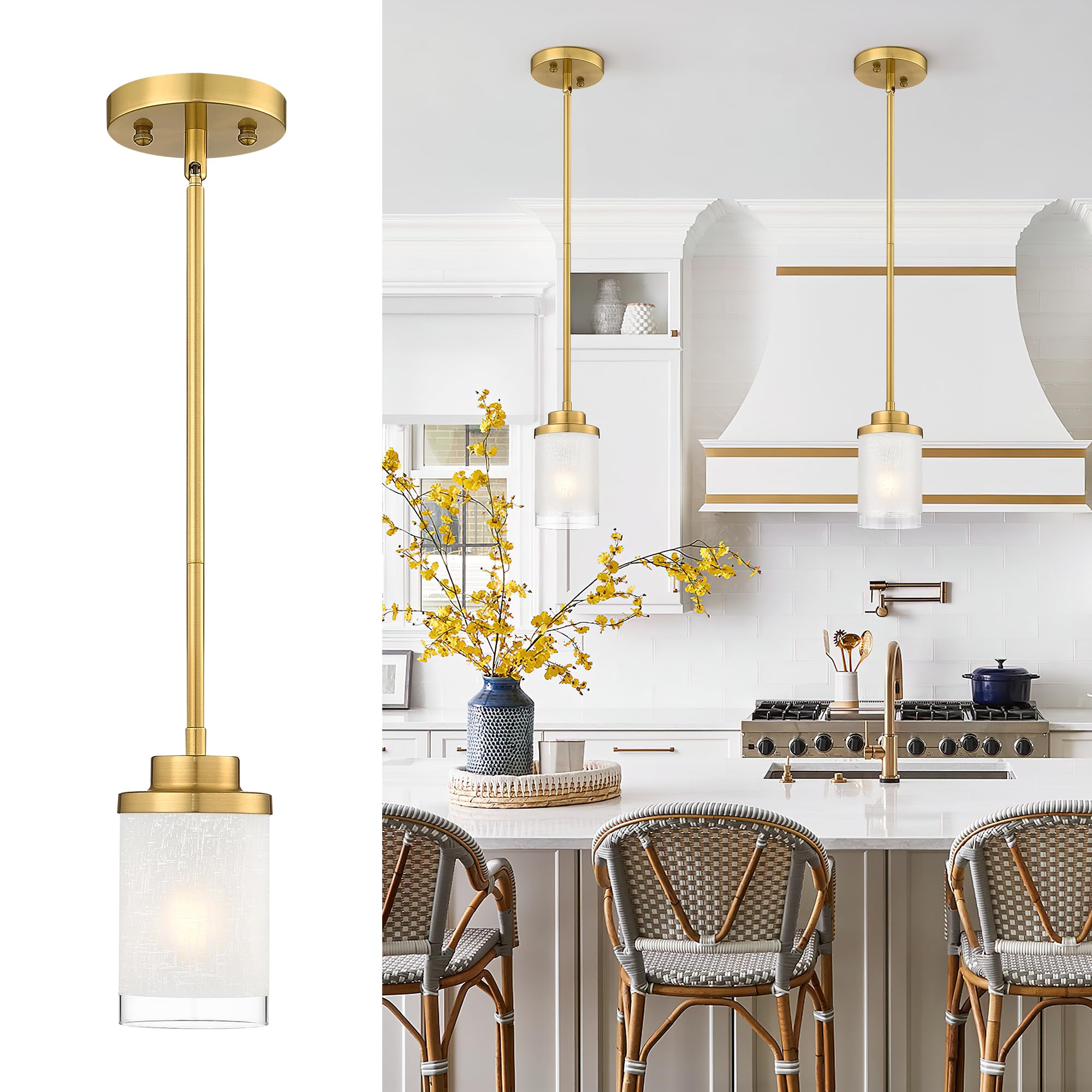 Photo 1 of TENGXIN Modern Pendant Light for Kitchen Island, Brushed Gold Hanging Ceiling Light Fixture,Farmhouse Pendant Lighting for Dining Room Bedroom Bar Office,TXPLBG01
