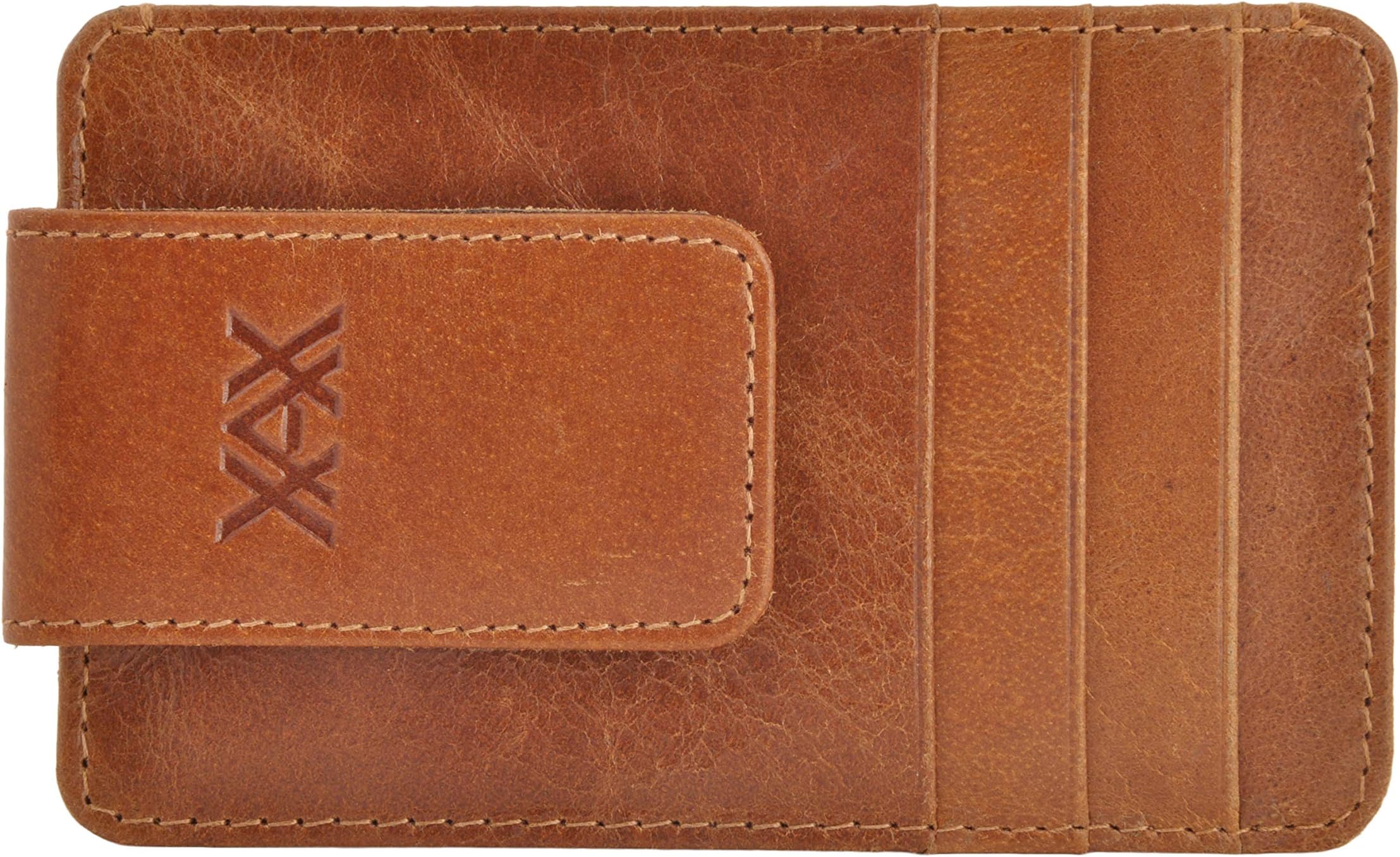 XAX RFID Blocking Leather Magnetic Money Clip Slim Sleek Front Pocket Wallet Card Holder with Gift Box (Tan)