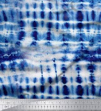 Amazon Com Soimoi 58 Inches Wide Shibori Print Indigo Blue Cotton Fabric Dressmaking Material By The Yard 60 Gsm Furniture Decor