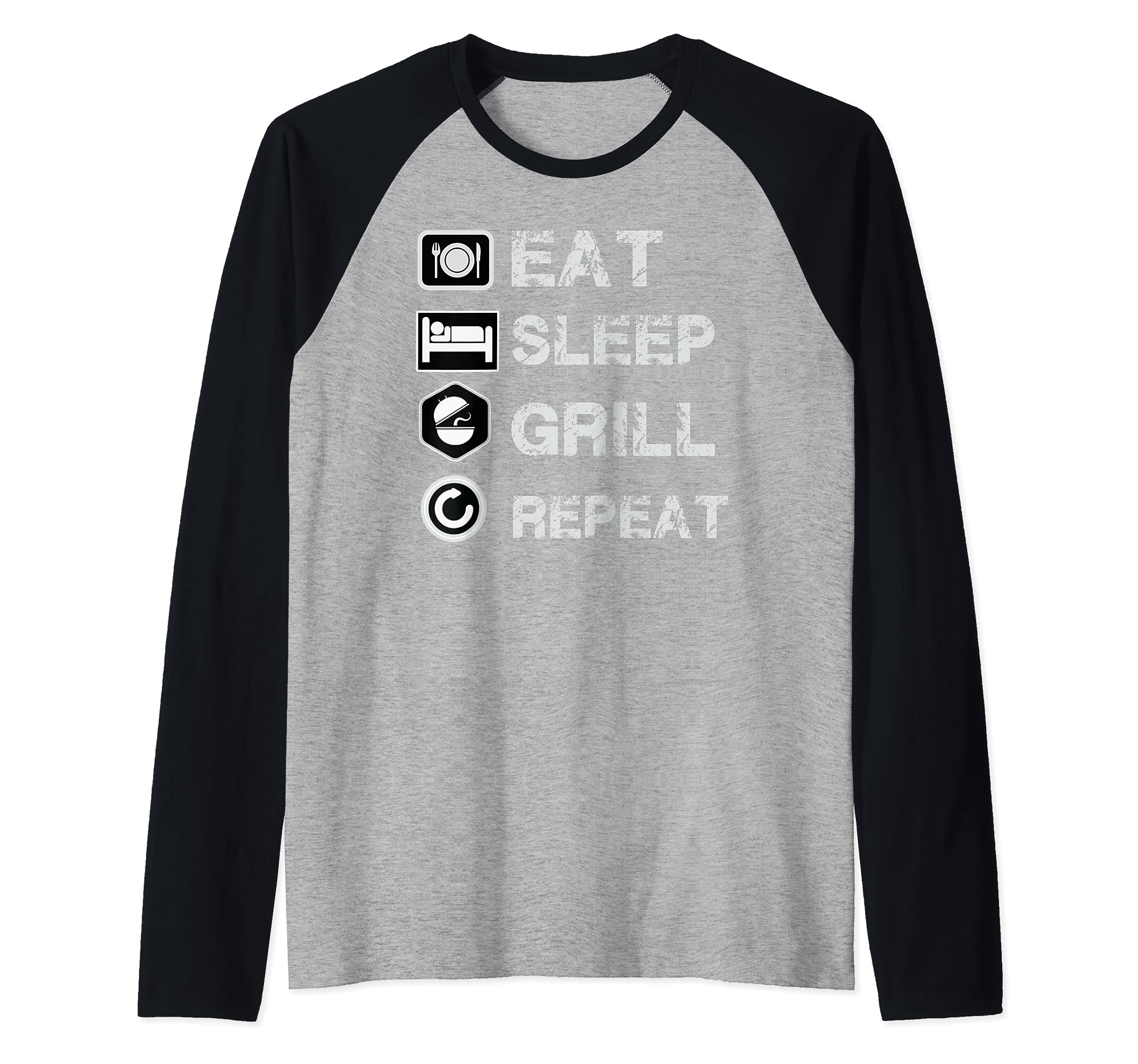 Eat Sleep Grill Barbecue Repeat Funny Grilling BBQ Raglan Baseball Tee