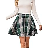 SweatyRocks Women's Plaid Flannel Skater Skirt High Waisted Flared Vintage Work Spring Skirts