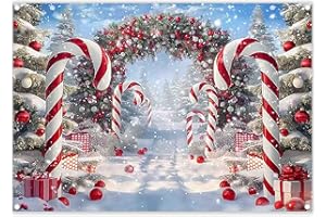 ZTHMOE Fabric 7x5ft Merry Christmas Cane Candy Photography Backdrop Winter Snow Scene Xmas Tree Background New Year Eve Party Decoration Holiday Photo Banner Props