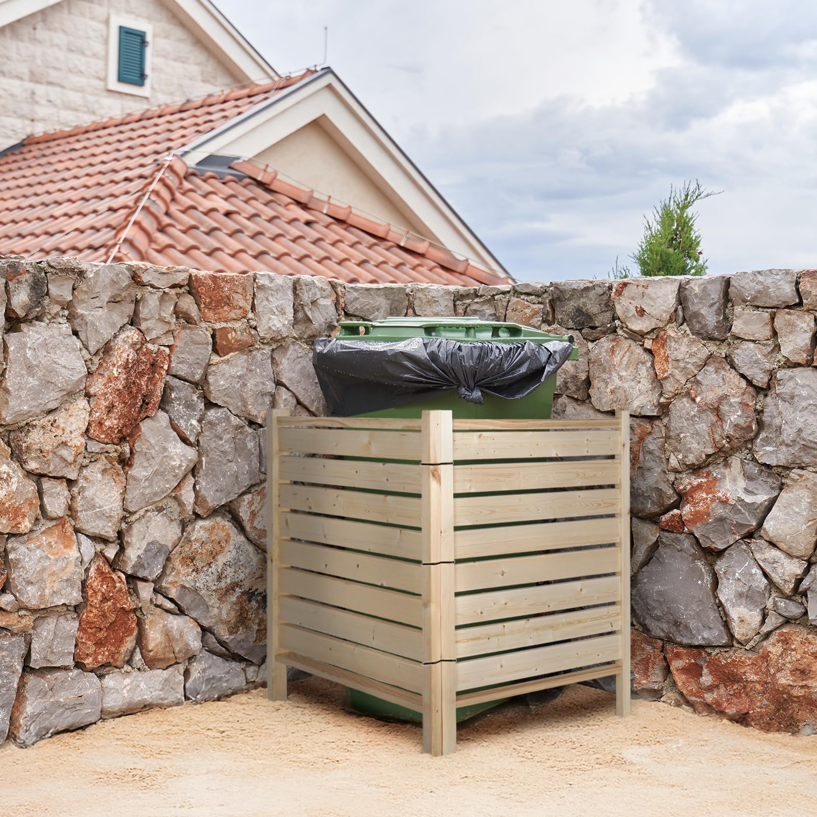 Photo 1 of 2 Panels 31 "L x 38 "H Air Conditioner Fence, Wood Privacy Screens Fence Panels for Outside, Outdoor Trash Can Pool Equipment Enclosure Panels