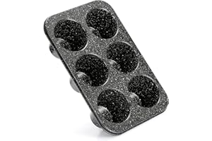 Monfish Jumbo Deep Muffin Pan 6 Extra Large Cup Cupcake Tray Black Granite Finish Muffin Tin Carbon Steel
