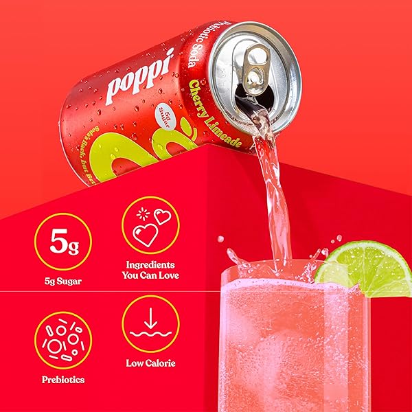 POPPI SPARKLING PREBIOTIC SODA BEVERAGE WITH APPLE CIDER VINEGAR, SELTZER WATER AND FRUIT JUICE, CHERRY LIMEADE FLAVOR, 12 FL OZ, 1 COUNT, PACKAGING MAY VARY