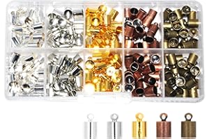 Mandala Crafts Metal Glue in Barrel End Caps, Leather Cord Finding Kit for Kumihimo Jewelry and Tassel Making (6mm End Caps)