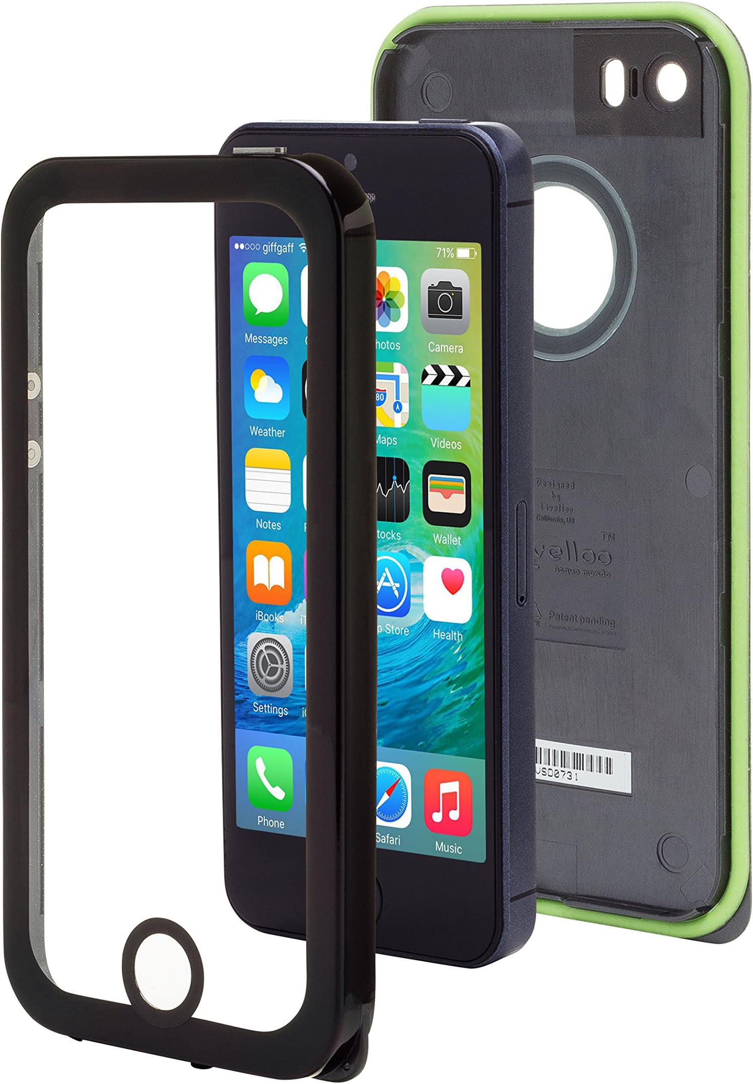 iPhone SE Waterproof Case, iPhone 5/5s Waterproof Case - Livelloo Mermaid 5 (Dive-proof to 80 Feet Under Water, Slim 0.4" Thick, TouchID Compatible) - Black