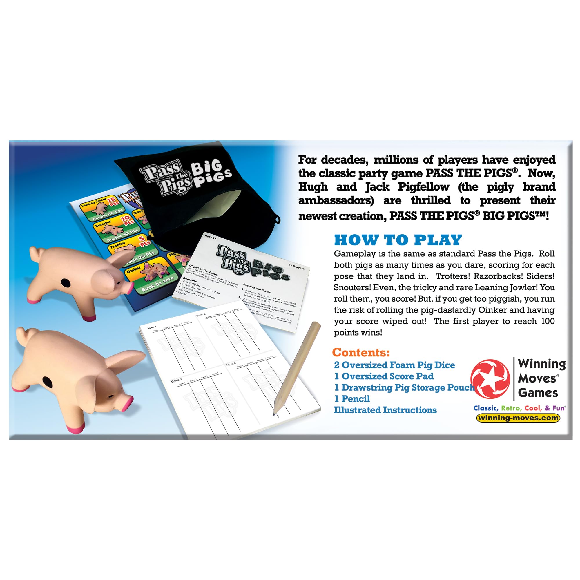 Pass The Pigs Big Pigs by Winning Moves Games USA, Hysterical Pig-Dice Rolling Game with Oversized Foam Pigs for 2+ Players, Ages 8 +