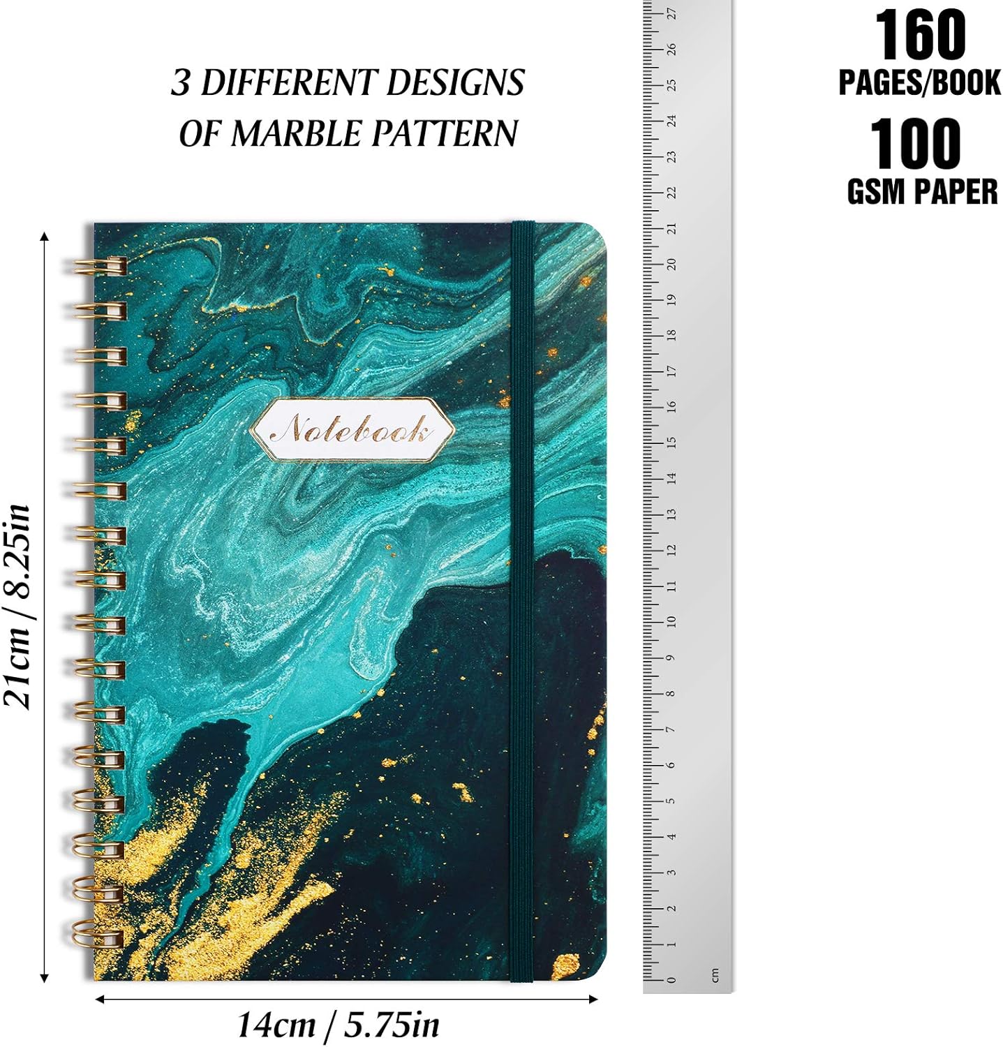 EOOUT 3 Pack A5 Ruled Journal/Spiral Notebook, 6"x 8.5", 160 Pages, Twin-Wire Binding, Marble Pattern, Back Pocket, 100gsm Paper, for Office, School Supplies : Office Products