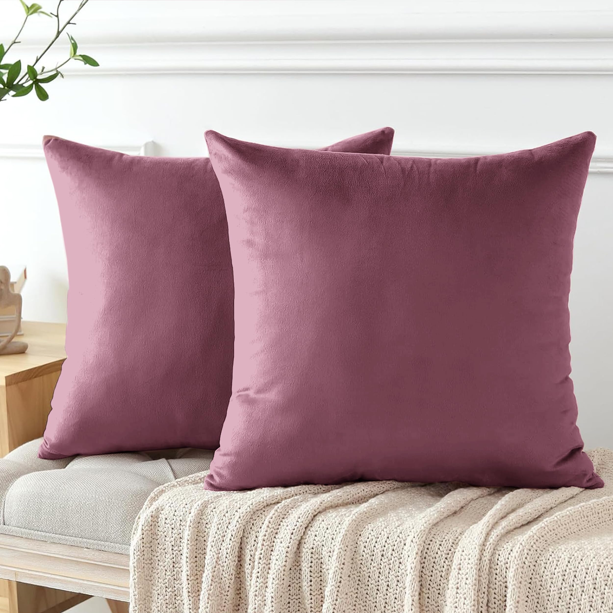 My home store Velvet Cushion Covers 45 x 45 cm - Premium Decorative Throw Pillowcases - Pack Of 2 Baby Pink Cushion Covers For Sofa Living Room Couch Bedroom With Invisible Zipper, 18 x 18 Inches