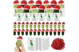 Wettarn 10 Sets Christmas Pickle Cucumber Gifts Pocket Hug Token Bulk Crocheted Cucumber with Box Positive Encourage Gifts for Xmas Women Friend Colleagues Teachers Nurses