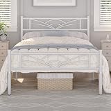 Yaheetech 3ft Single Bed Frame Slatted Metal with Cloud Headboard White