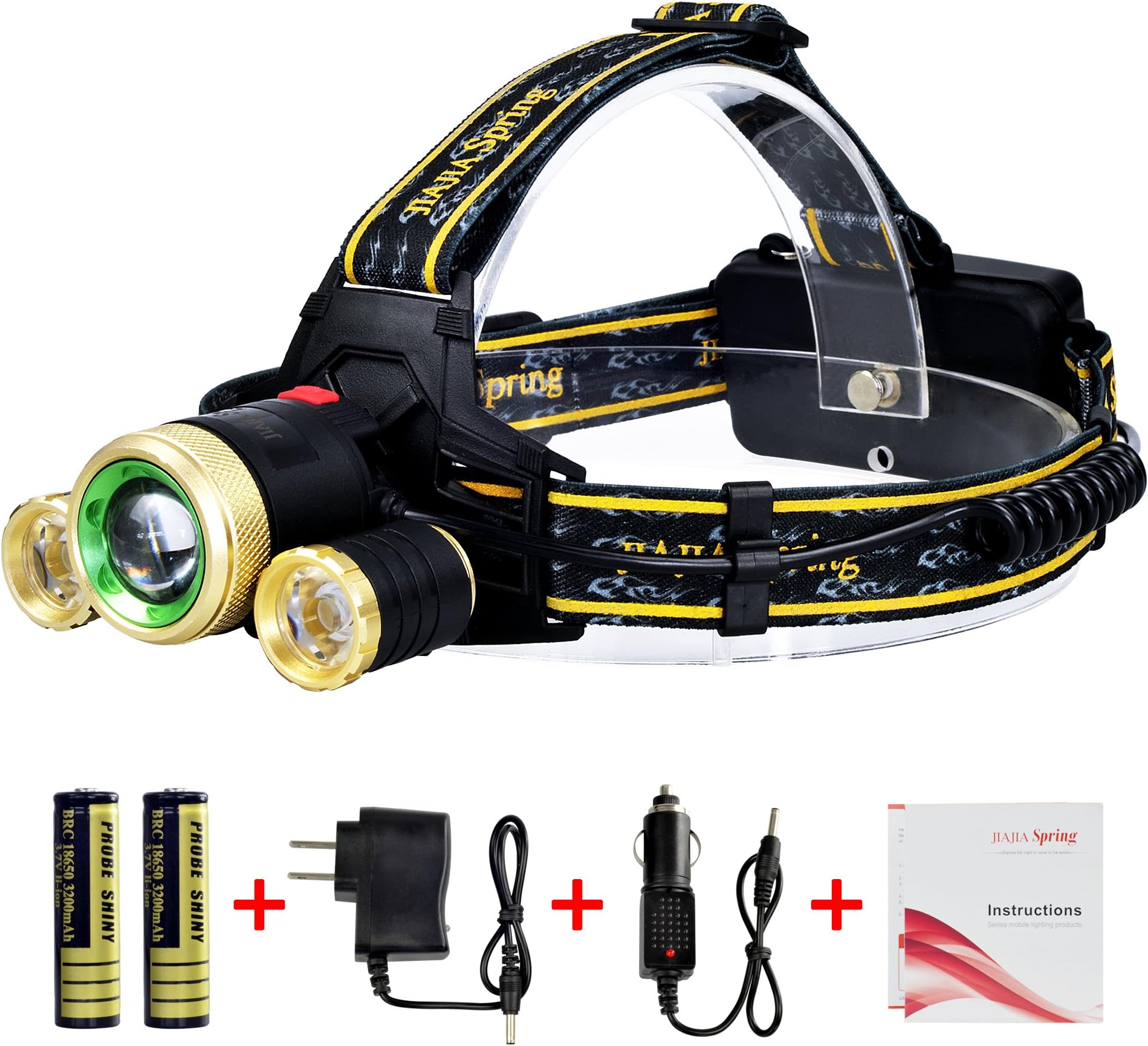 Super Bright 5000 Lumen LED Headlamp Headlight Flashlight with 2 Rechargeable Batteries and Wall Charger, 3 CREE XM-L T6 Beams 4 Modes Waterproof for Outdoor Sports Camping Hiking Fishing Riding By JS