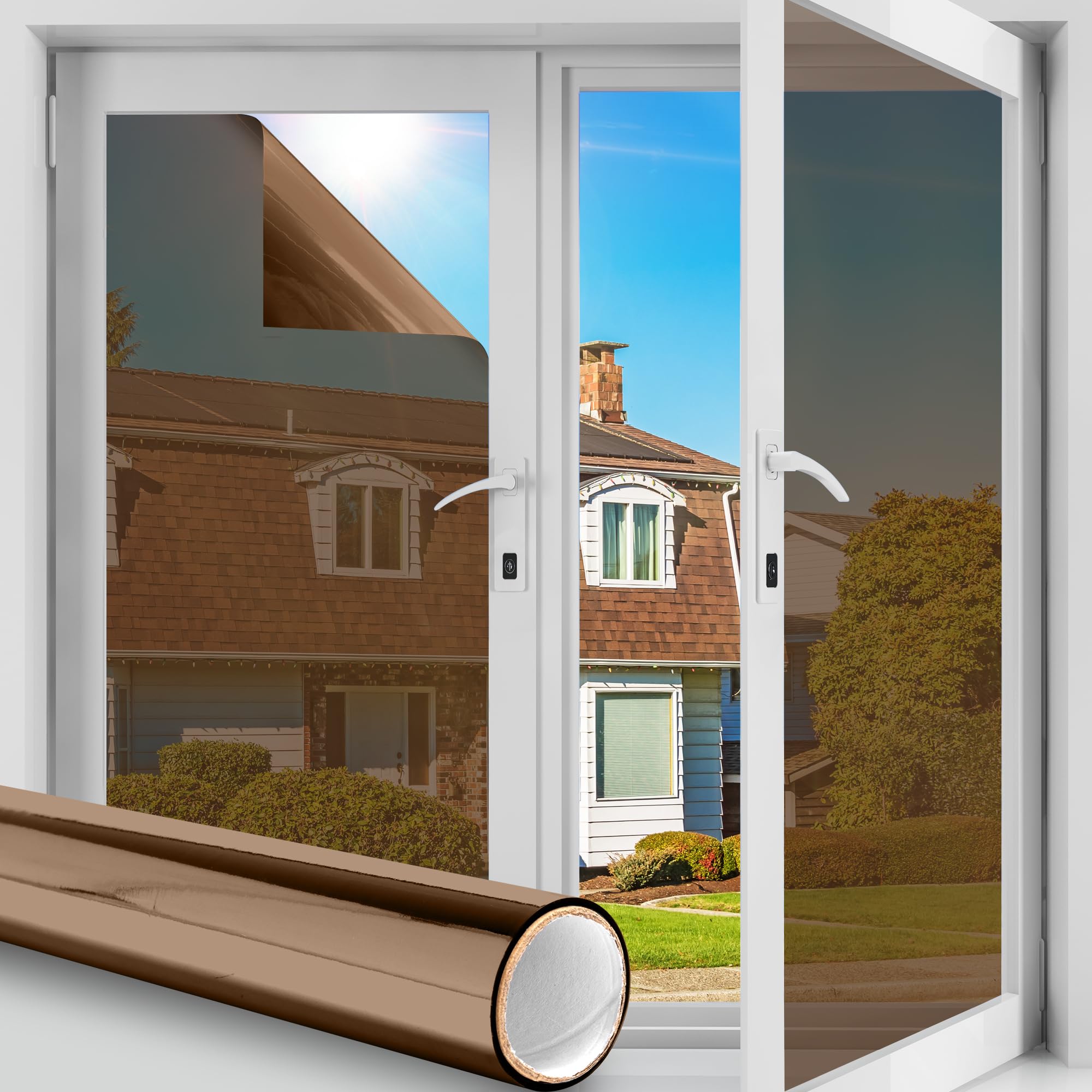 Funfox One Way Mirror Window Film Privacy, Reflective Mirror Tint Film Heat Control UV Sun Blocking Anti Glare Static Cling for Glass Window Covering, Tee Silver 30x200cm