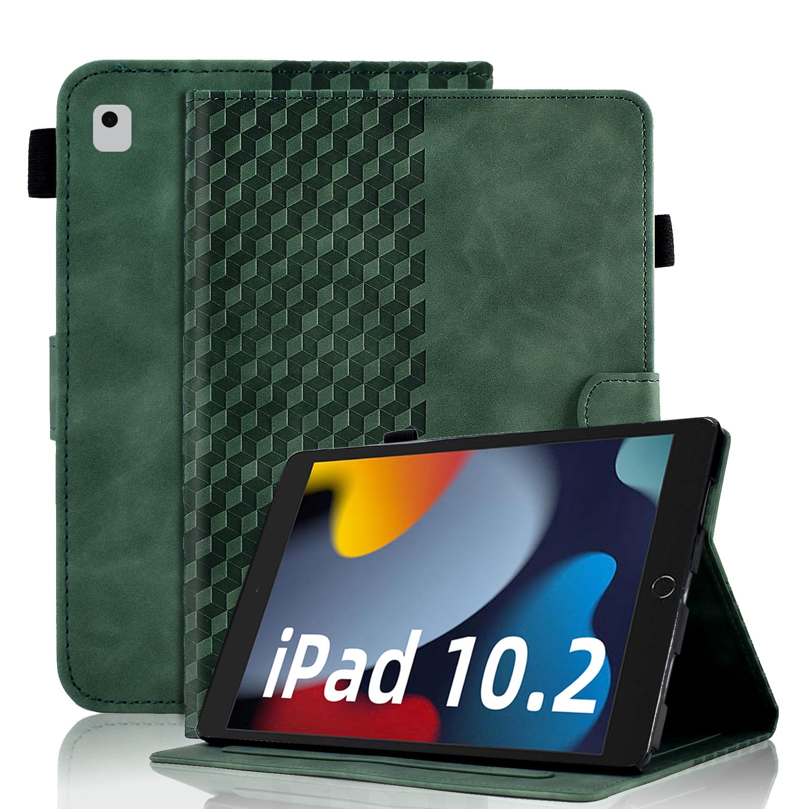 Vkooer Case for iPad 9th / 8th / 7th Generation 10.2-inch 2021/2020/2019, 10.5'' iPad Air 3/Pro 2017 Leather Folio Cover with Card Pocket Multi Angle Viewing, Dark green