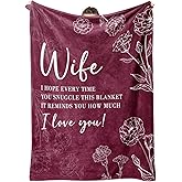 Gifts for Wife Valentines Day, Wife Birthday Gift Ideas from Husband, Anniversary Birthday Gifts for Women, Valentines Wedding Romantic Gift Blanket for Wifey 60" x 50", Burgundy