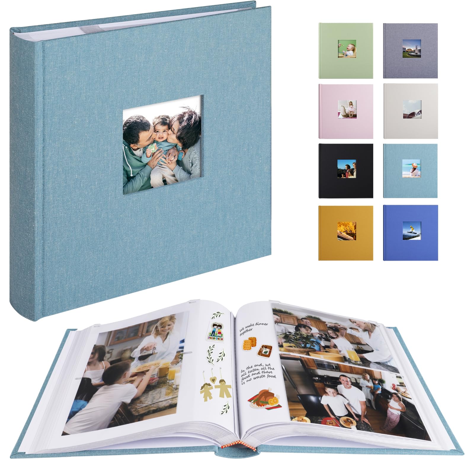 Photo 1 of 1DOT2 Photo Album with Writing Space 50 Pages 4x6 Photos Hold 200 or 5x7 Pictures Hold 100, Linen Cover Small Photo Book Albums with Memo for Anniversary Wedding Baby (Cyan Blue)