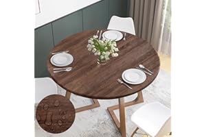 Velway Vinyl Fitted Tablecloth with Elastic Edge-Waterproof Round Table Cover with Flannel Backing Wood Grain Table Cloth for Indoor Outdoor Dinning Picnic Party (Fit for 45"-56" Tables)