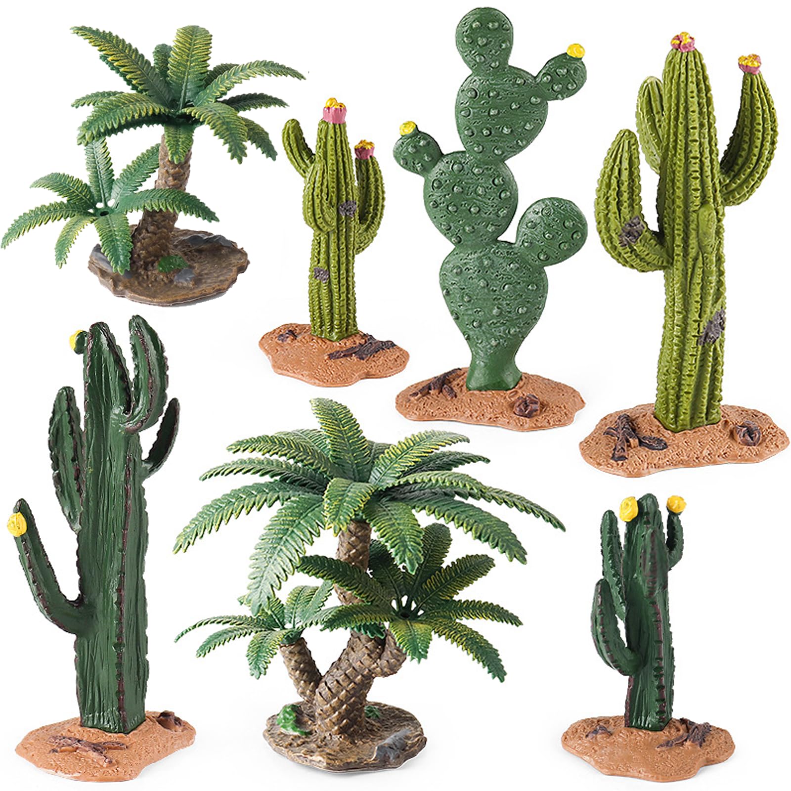 AENIMELY Realistic Miniature Baobab, Cactus, Palm Tree, Cycad – Plant and Animal Figures Set for Diorama, Sandbox Scenery, Fake Bonsai Display