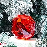 Syhood 5.1 Inch Jewel Ornament Square Jewel Ornaments for Christmas Tree Acrylic Large Christmas Gem Decorations for Xmas Wedding Holiday Party Decor (Red)