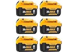 6 Packs 8000mAh Replacement for Dewalt 20V MAX Battery High-Capacity Lithium-Ion Batteries Compatible with DCB200, DCB208, DC