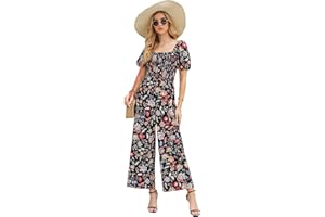 Love Welove Fashion Summer Jumpsuits for Women 2025 Floral Dressy Casual Loose Wide Leg Short Sleeve One Piece Romper Outfits