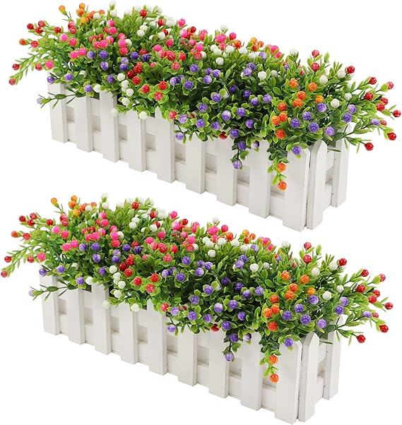 Aonewoe Künstliche Blumen mit Zaun Künstliche Pflanzen in Streikposten