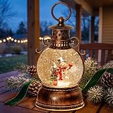 Christmas Snow Globe Lantern Water Glittering Snowman Scene w/Music &Timer | USB Lined/Battery Operated Lighted Water Lantern for Christmas Festival Decoration Gifts