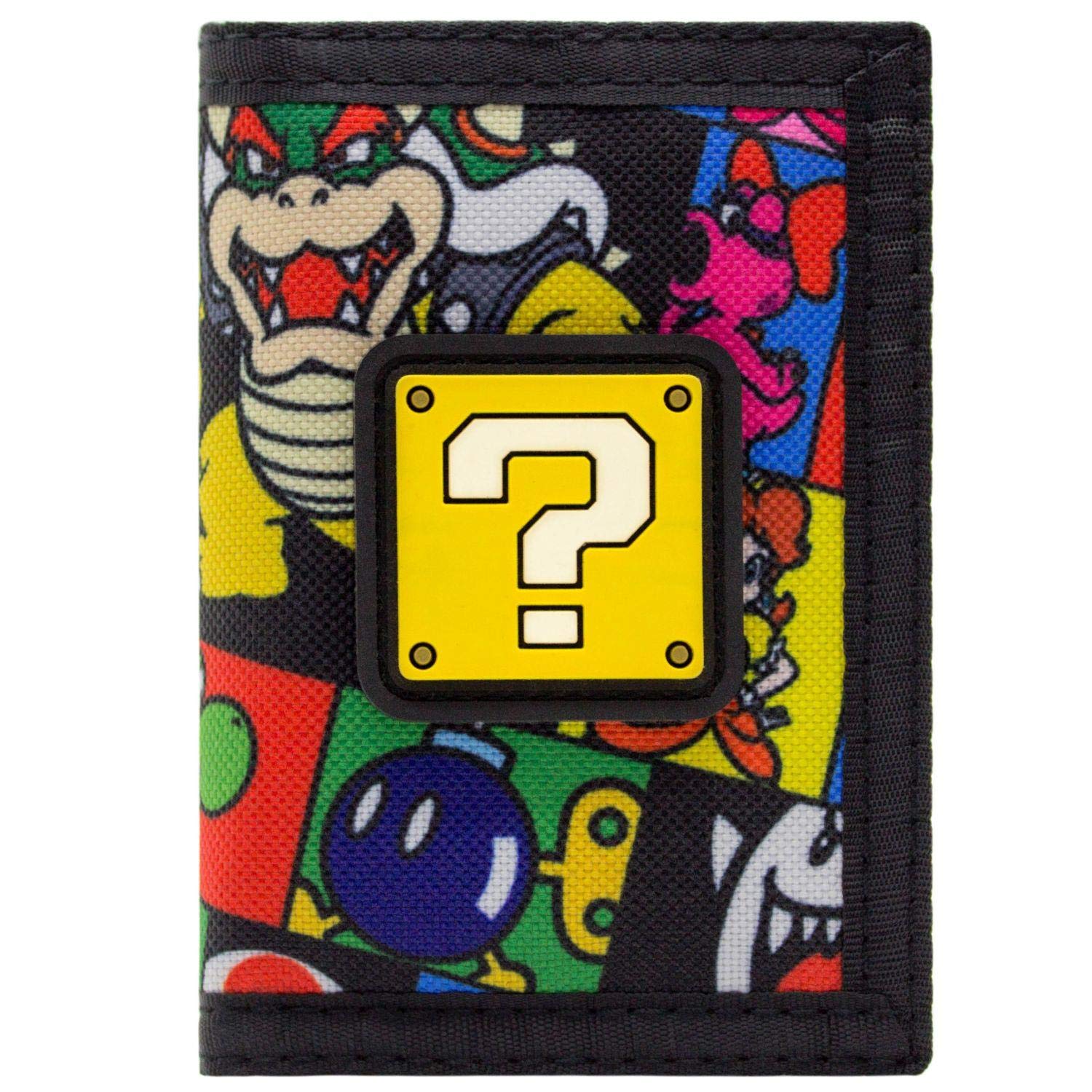 Super Mario Question Block Bowser Bob-omb Coin & Card Tri-Fold Wallet, Black