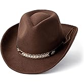 Gossifan Western Cowboy & Cowgirl Hat Felt Wide Brim Women Men Fedora Hats