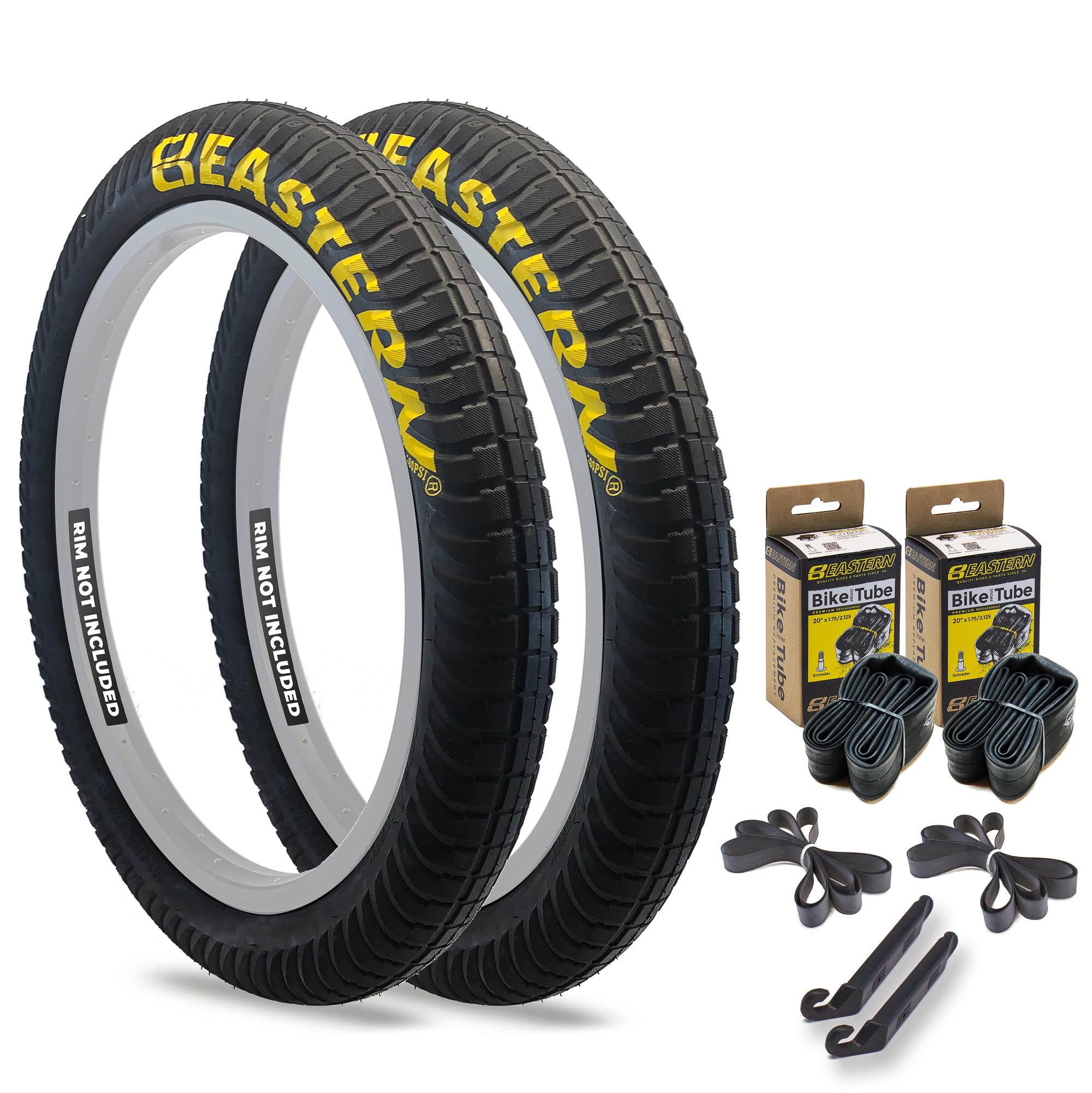 Eastern Bikes Curb Monkey 20 x 2.4 Inch Tire, With or Without Tubes, Silver, Yellow or No Logo. Comes with Tire Lever Tools (Black & Yellow, 2 Pack With Tubes)