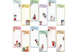 Gersoniel 12 Packs Magnetic Notepads for Refrigerator Monthly Grocery Magnetic List Set to Do List Pads Back Memo Notepad 9 x 3.5 Inches for Fridge Kitchen Shopping Grocery(Bright Color,Chicken)