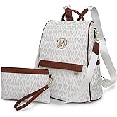 MKP Women Fashion Backpack Purse Multi Pockets Signature Anti-Theft Rucksack Travel Ladies Shoulder Bag Handbag 2Pcs