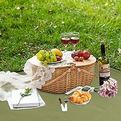Cooler Picnic Basket with Blanket, Wooden Split Lid