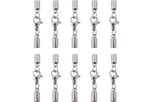 Honbay 10PCS 3mm Stainless Steel Leather Cord End Caps with Lobster Clasp Connector for Jewelry Making