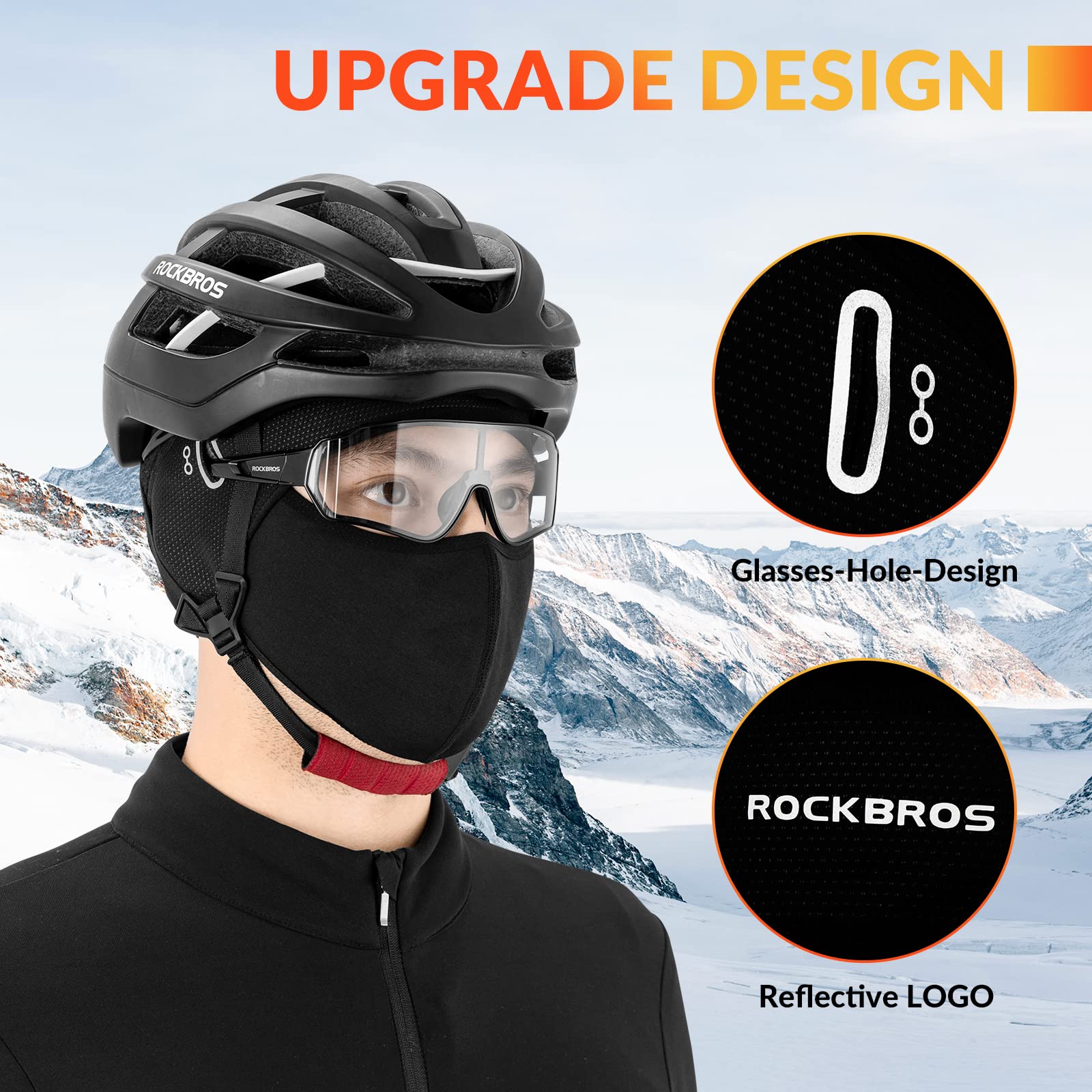 ROCKBROS Fahrrad Mütze Winter Sturmhaube Unterhelmmütze Wintermütze Unter Helm Gesichtshaube mit Brillen-Loch für Radfahren Motorradfahren Skifahren Wandern Helmmütze Herren Damen 3
