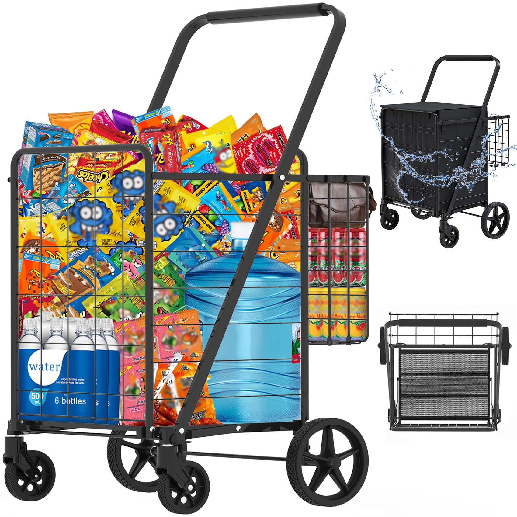 View 1 of ***Box damage****
Heavy Duty Folding Shopping Cart for Groceries, Jumbo Grocery Carts with 360° Swivel Wheels, Waterproof Bag, Portable Utility Trolley for Daily, Laundry, Holds Up to 320 LBS